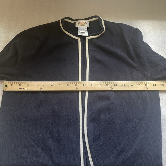 Vintage Y2K Talbots Cardigan Women Large Black Tan Trim Open Front Knit Sweater - Picture 8 of 13
